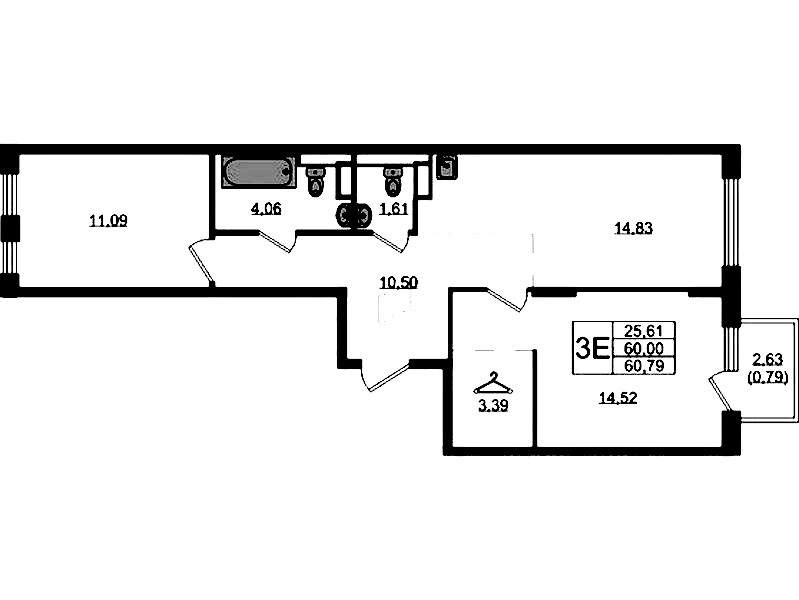 2-комнатная квартира 60.79 м², 10/12 эт., ЖК «Новые Лаврики»